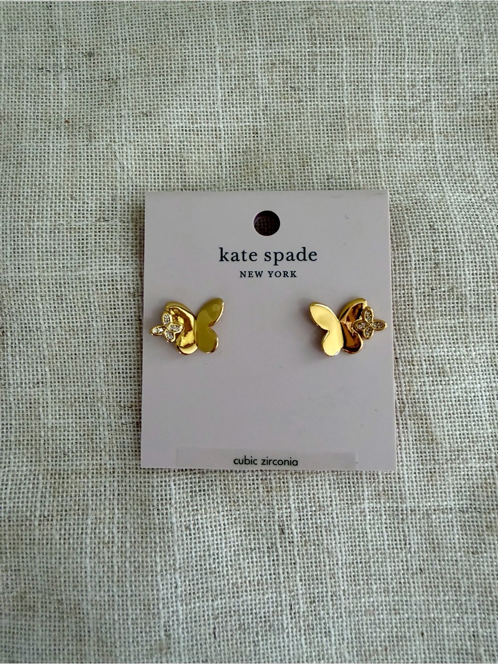 kate spade Gold Butterfly Stud Earrings CZ Accent NWT - Picture 1 of 3